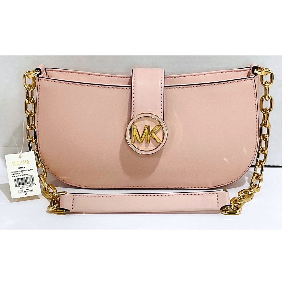 Michael Kors Carmen pouchette powder blush pink small vegan shoulder bag purse - Picture 15 of 15